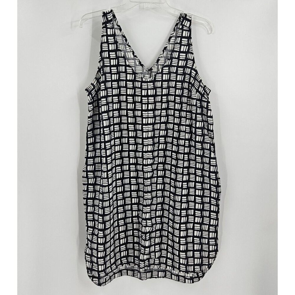 Old Navy Women's Shift Dress Black White Sleeveless V-Neck Size L Pockets